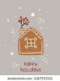 Christmas illustration with gingerbread and lettering for card or poster