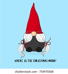 Christmas illustration of the gnome in the hat