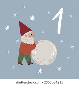 Weihnachtsgrafik mit Gnome und Zahlen für Adventskalender