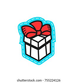 Christmas illustration hand drawn. A holiday gift box, tied with a ribbon.