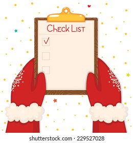 Christmas Illustration With Hands Holding Check List, Vector.