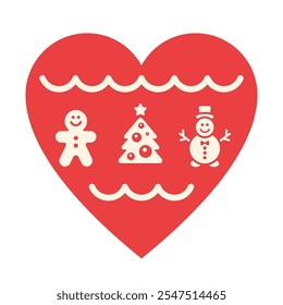 Christmas illustration in heart shape with Christmas decoration