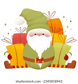 Christmas illustration Holiday gnome, pretty character , vector