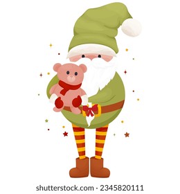 Christmas illustration Holiday gnome, pretty character , vector