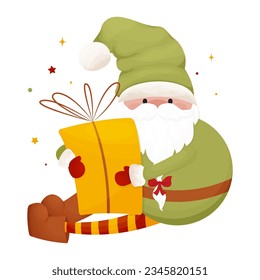 Christmas illustration Holiday gnome, pretty character , vector