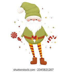 Christmas illustration Holiday gnome, pretty character , vector