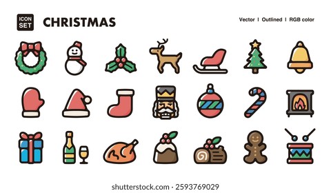 Christmas illustration icon set.Simple vector outlines, clipart for graphic design.