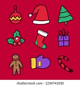 Christmas illustration icons Greetings Card Background Handdrawn Doodle Style