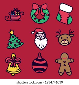 Christmas illustration icons Greetings Card Background Handdrawn Doodle Style