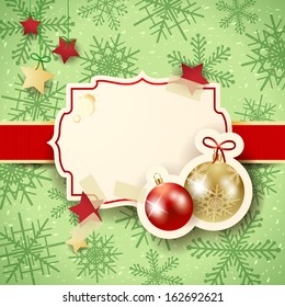 Christmas illustration with label and baubles, vector 