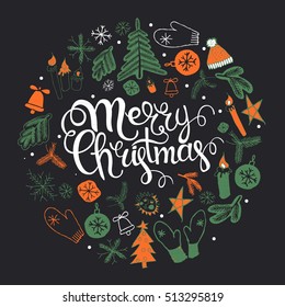 Christmas illustration, lettering. Merry Christmas. Print Design Vector illustration