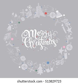 Christmas illustration, lettering. Merry Christmas. Print Design Vector illustration