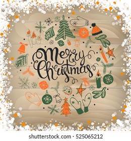 Christmas illustration, lettering. Merry Christmas. Print Design Vector illustration