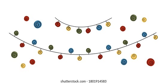 Christmas illustration with light bulbs. Vector cartoon illustration. Hand drawn winter element. Merry Christmas and Happy New Year. Vector illustration for greeting cards, posters, tags. Xmas design