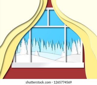 Christmas illustration, look from the window. Vector