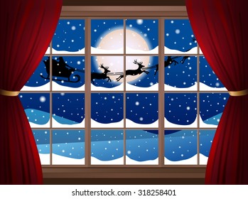 Christmas Illustration, Look From The Window. Vector