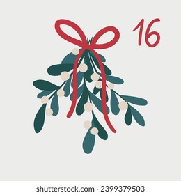 Christmas illustration with mistletoe branch and numbers for advent calendar