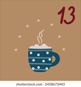 Ilustración de Navidades con taza de cacao y malvaviscos. Navidades Calendario de Adviento 25 cartas dibujadas a mano es una Ilustración vectorial de calendario de cuenta regresiva de diciembre, СNochebuena creativa set de invierno con n