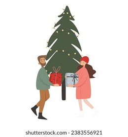 Christmas illustration. New Year's mood. Happy holidays. Gift exchange