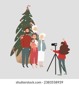 Christmas illustration. New Year's mood. Happy holidays. People take a family photo