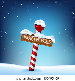 A Christmas Illustration Of A North Pole Wooden Sign