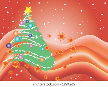 Christmas illustration on a red/orange background