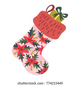 Christmas illustration of ornamental Christmas sock and Christmas.