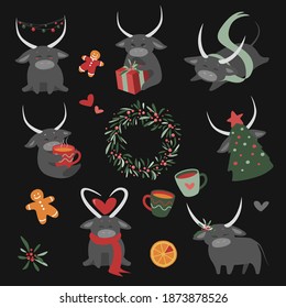 Christmas illustration pack symbol 2021 bull