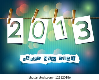 Christmas illustration. Paper figures hang on clothespins. Happy new year. Vector. Part of set.