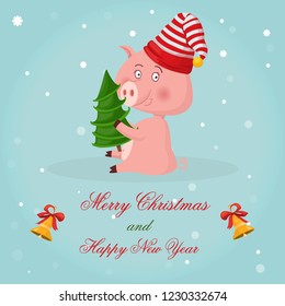 christmas illustration with piggy