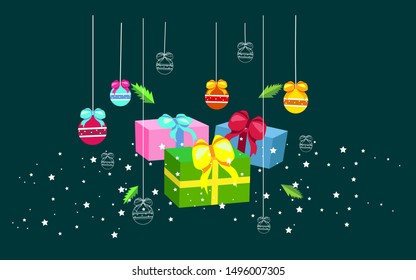 Christmas illustration. Christmas presents and decoration. 
