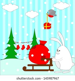 Christmas illustration with rabbit