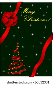 Christmas illustration with red bow and Christmas tree