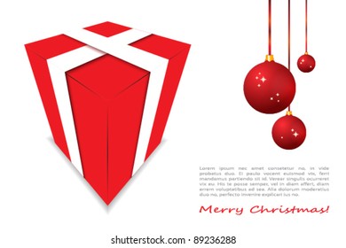 Christmas illustration with red gift box and balls