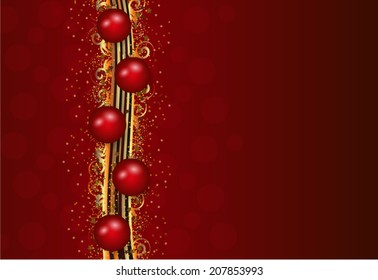 Christmas illustration with red ornaments gold decorations