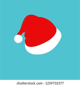 Christmas illustration with red Santa hat on green background