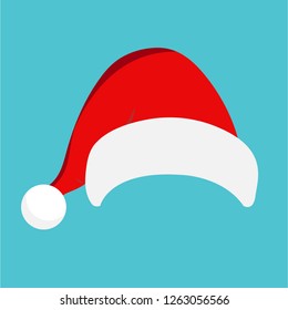 Christmas illustration with red Santa hat on green background