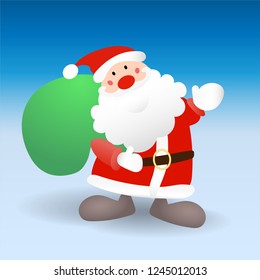 Christmas illustration. Santa Claus with a bag of gifts on a gradient background.