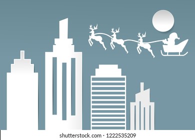  Christmas Illustration of Santa Claus on the city skyline