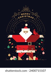 Christmas illustration with Santa and Christmas decoration. Minimalist geometric style.