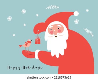 Christmas illustration.   Santa and little bird