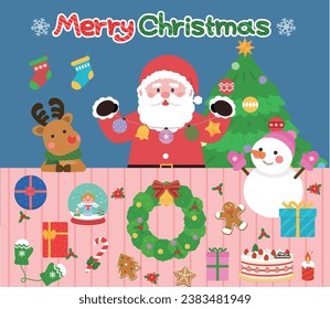 Christmas Illustration with
 Santa and Rudolph