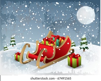 Christmas illustration santa sleigh vector