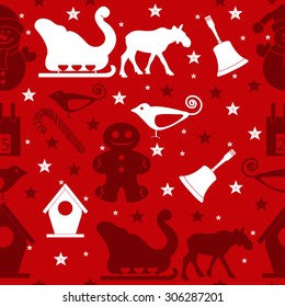 Christmas illustration seamless pattern red background