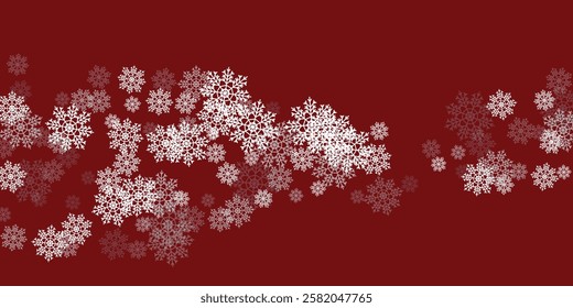 Christmas illustration with semicircle of big white snowflakes with shadows on red background christmas background red
