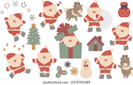 Conjunto de ilustraciones navideñas de color retro Santa y reno 2