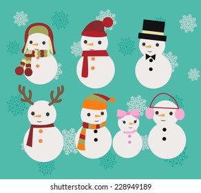 Christmas Illustration set of snowmen vector snowman design over background  