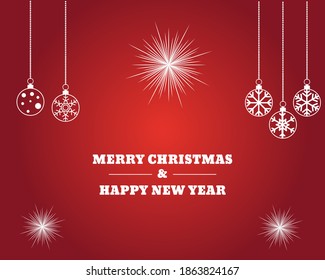 Christmas illustration with several hanging snowflakes on red background