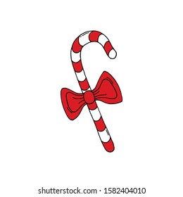 Christmas illustration, sign or icon of candy cane, hand drawn style. Good for greeting cards or web using.