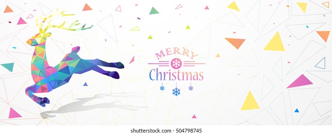 Christmas illustration with silhouette color deer Low Poly. Vector